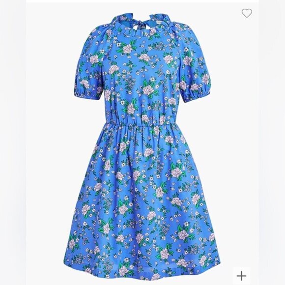 J‎ Crew Factory Puff Sleeve Tie Back Mini Dress Blue Floral 6 - Picture 1 of 8